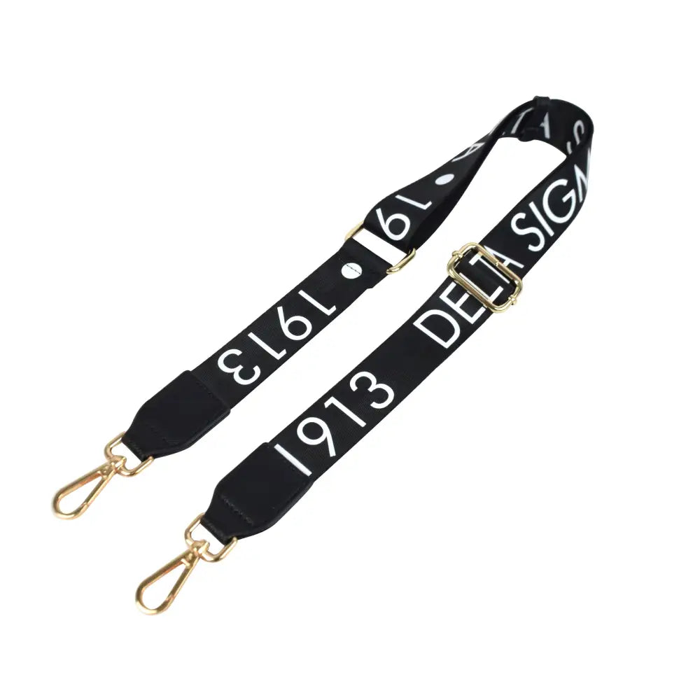 Delta Sigma Theta Adjustable Purse Strap Black W/Gold Hardware Purses And Tote Bags