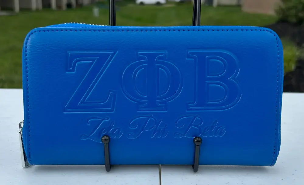 Zeta Phi Beta Leather Wallet (Holds Up To 36 Cards) Blue Purses And Tote Bags